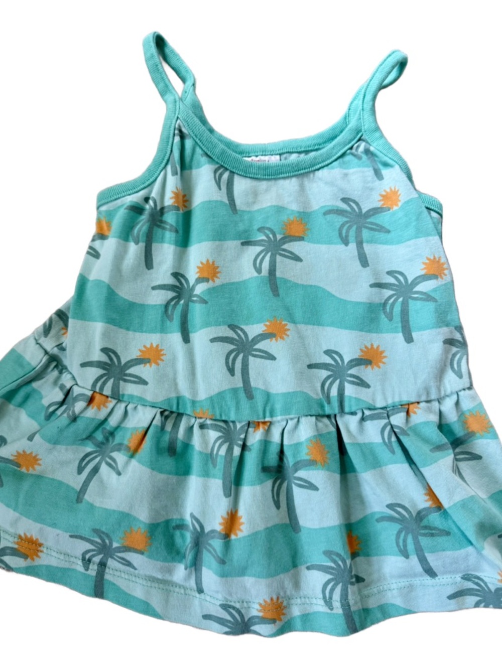 Hanna Andersson Aqua Palm-Print Tank Top Dress